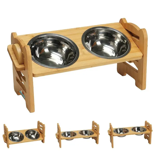 Comedero Bebedero Elevado Ajustable De Bambu Perros Y Gatos Marrón en oferta en Mercado Libre Chile