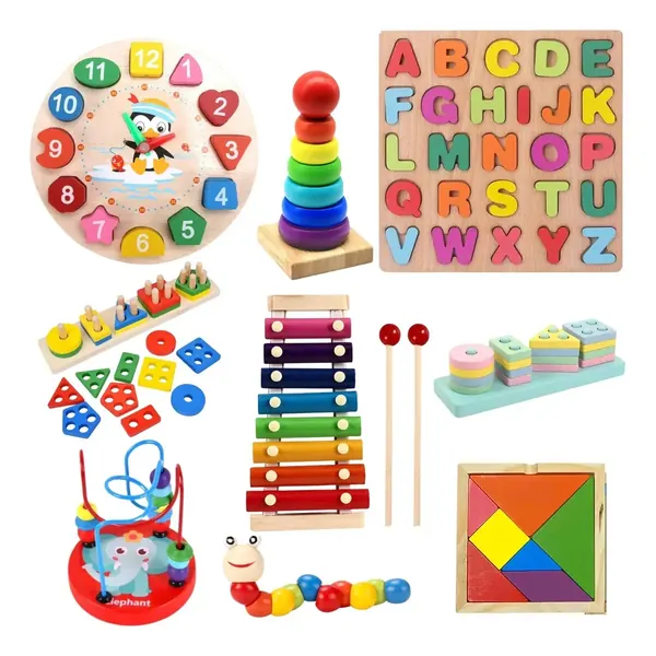 Juguetes Didácticos De Madera Para Niños Montessori Pack 9 Color Multicolor en oferta en Mercado Libre Chile